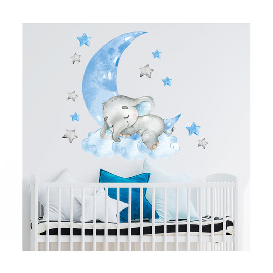 Unique Kidz Muursticker Olifant Blauw Bouba Collectie - Uniquekidz