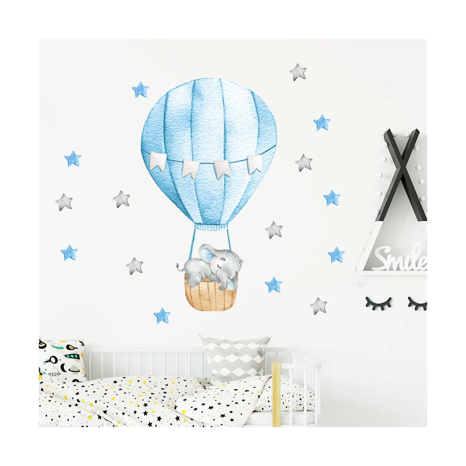 Unique Kidz Muursticker Olifant Luchtballon Blauw Bouba Collectie - Uniquekidz